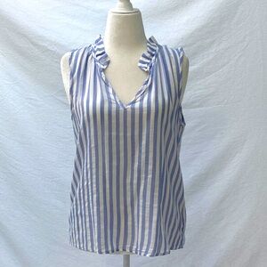 Cloth & Stone for Anthropologie Striped Ruffle Neck Tank
